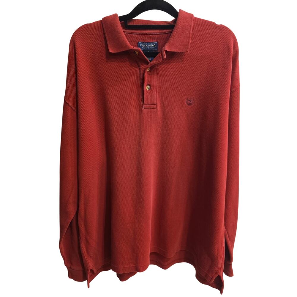 Vintage Duck Head 90’s Long Sleeve Polo Shirt Rugby Red Men’s Size L 90s Y2K